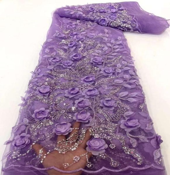 Luxo lacas tecidos de renda de alta qualidade Africano 3D Flor Tulle Tulle Bordings Bordados com pérolas para vestidos de noiva3849990