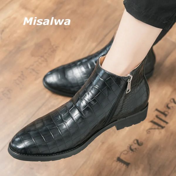 Botas Misalwa Big Size 3848 Zip Men Botas de Crocodilo Men Boots Elegant Spring Autumn Men British Shoes Dropshipping