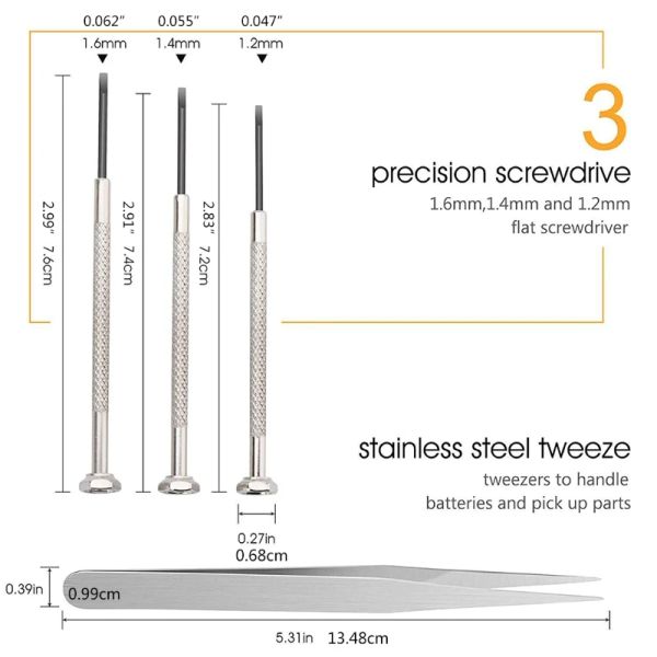 Kit di strumento di riparazione di orologeria da 8 pezzi Kit di riparazione orologio Orologio Apri Copertina per coltello per il cambio della batteria CAMBIAMENTO STUDI A STUDI DI RIPARAZIONE