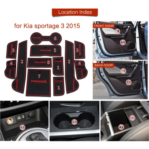 Für KIA Sportage 3 2012 2012 2013 2014 2015 Auto Gate Slot Cup Matten Matten Matten Anti-Slip Cup Pad Cover Innenzubehör