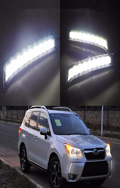 2pcsset DRL Subaru Forester için Gündüz Koşu Işıkları 2013 2014 Çizim Stili Rölesi 9 Cips Araç LED LIGHT3566010