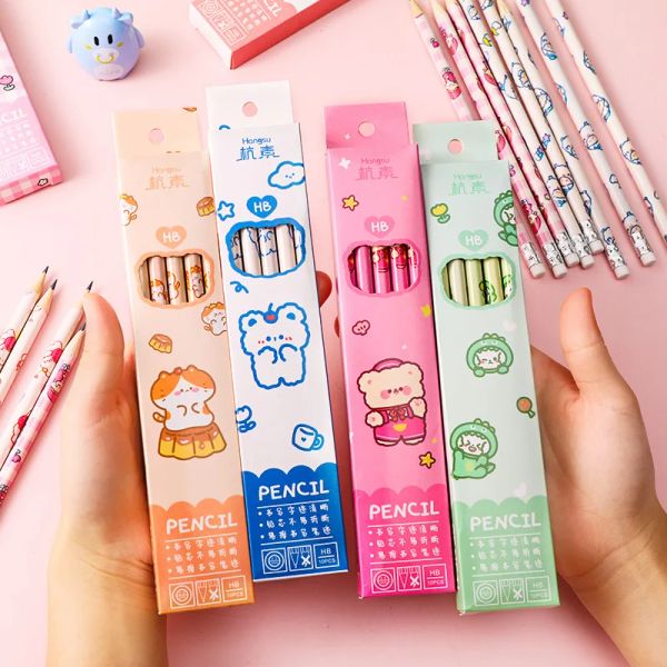 Bleistifte 8 Box/Los Kawaii Tier Holz Bleistift Standard Bleistifte Schreiben Schreibschulen Schulbüro Vorschriften Schüler Schreibwaren