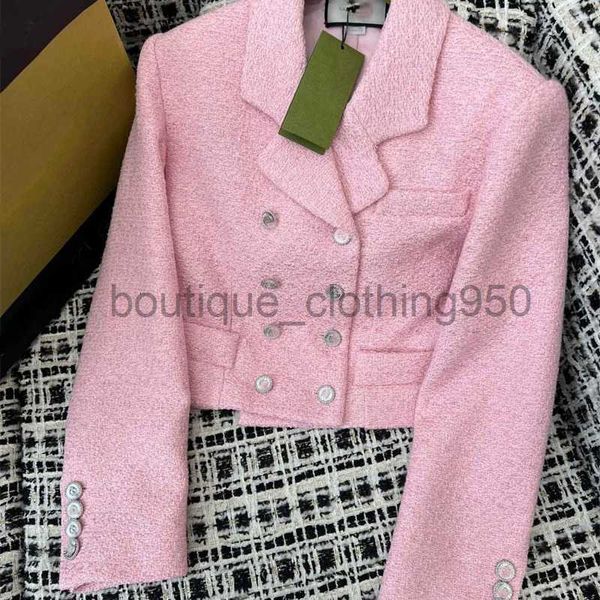 Jackets femininos de grife de grife 24 Produto de primavera Novo Nanyou Simple Short Double Double Suit Collar Collar Rosa Pink Bordando Casaco Bordado