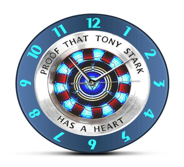 Prova che Tony Stark ha un orologio da parete per il reattore arco cardiaco supereroe moderno orologio per orologio per orologio da film decorazioni per la casa arte x8977625