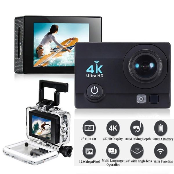 Камеры действий камера Ultra HD 4K/30FPS Спортивная камера 16MP 170D Wi -Fi Camera 30M водонепроницаем