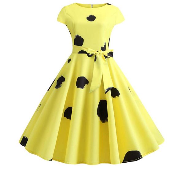 Women Roundneck Cap Sleeve Reißverschluss Polka Dot Blatt Aline Swing Tea Abendkleid mit Belt3081688