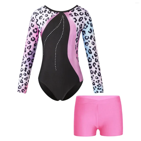 Stage Wear Girls Girls Ballet Dance Suit de manga longa de manga de manga longa Sortos de macacão de macacão de collant para ginástica Patinação de ioga Apreselia esportiva