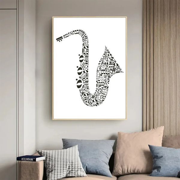 Black and White Musical Note Music Art Poster Canvas Pintura Imprimir Imagem de parede para músico Gift Living Music Room Decoração de casa