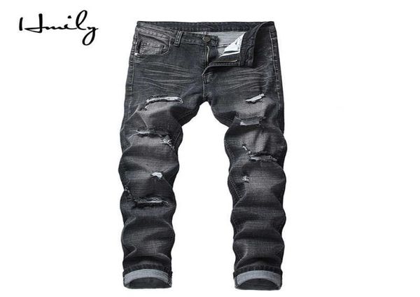 HMILY MENS SKINNY JEANS MENS Slimt Hole Biker strappato in denim hip hop motociclette jeans rap roccioso di grande dimensione 42 pantaloni x06214361755