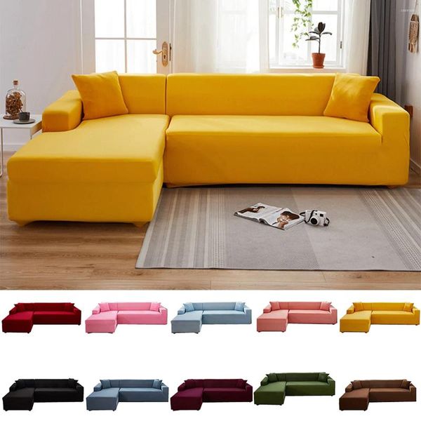 Tampa de cadeira capa de sofá de canto elástico amarelo para sala de estar 2 3 4 lugares sofá decorativo L Proteção de forma precisa comprar 2pcs