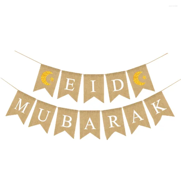 Decoração de festa Eid Mubarak Banner Jute Burlap Ramadan Bunting Solving Signing para Mubara Home Mantel Fireplate