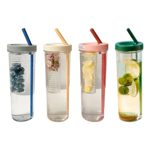 Filtro de frutas criativas garrafa de água com palha de plástico para a xícara de viagens esportivas de viagens esportivas 240409