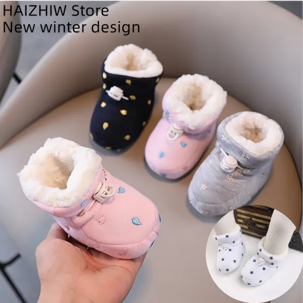 Bot haizhiw yeni kış bebek sevimli ayakkabılar için kız yürüyüş botları erkek yıldız ayak bileği ayakkabıları küçük yeni doğanları sıcak örme patikler