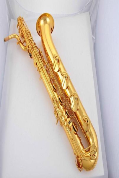 Non marchio può personalizzare il logo baritono sassofono in ottone corpo oro superficie di lacca e strumenti musicali piatti Sax con bocchino Can2109433