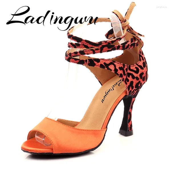 Scarpe da ballo Ladingwu moderno leopardo scamosciata in pelle scamosciata salsa femminile ragazze semplici stile latino morbido ballroom balla