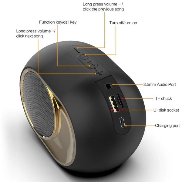 Stonego Bluetooth 5.0 HD Surround Bass Stereo Speakers USB/AAUX/TF IPX5 Ideale impermeabile per feste di viaggio in casa in ufficio