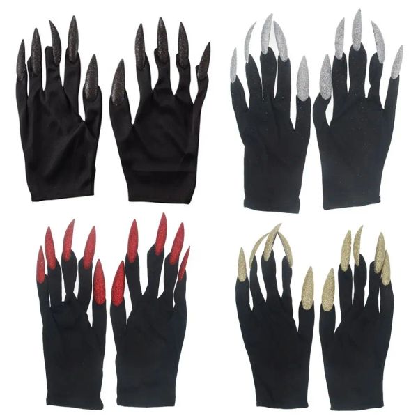 Luvas de cosplay gótico Luvas frias de unhas longas punk com garras Black Mittens Halloween