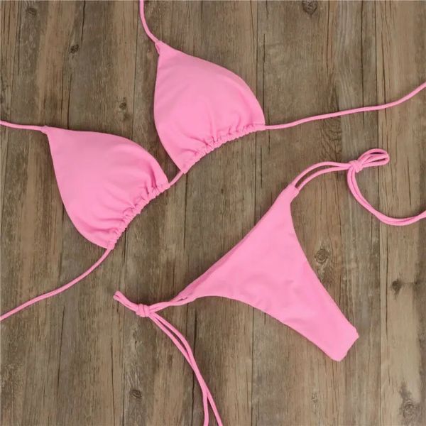 2pcs Sexy Women Summer Summwear Bikini Set Bra Tie Tie Side Gstring Thong Beach E костюм купальник купание плавание 240403