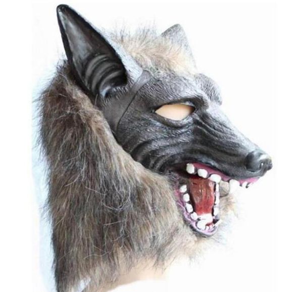 Máscara de lobo de lobo completo do látex de peles assustador máscara de lobo de Halloween Creepy Cosplay Máscara Funcy Dress Up Teatro Adulto Máscara
