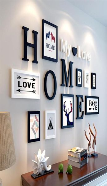 European Stipe Home Design Wedding Love Frame PO Decorazione murale Decorazione in legno Fiammata set di telai PO Set Bianco Black Home Decor1211261