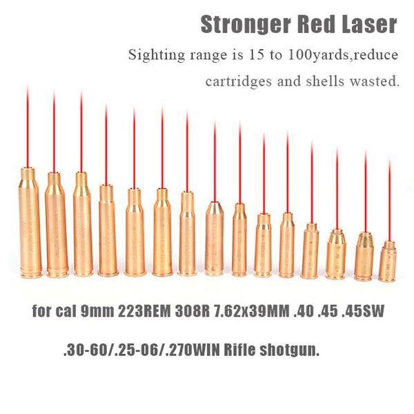Red Dot Laser Brass Boresighter Cal 9mm .223/.308/.40/.45/.30-60/.25-06/.270 CARTRIGE