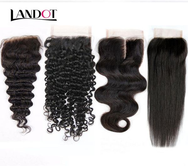 8A peruviane Malaysia indiana Vergine brasiliana Vergine Human Hair Chiusura in pizzo Cambodiano Mongole Wave dritta dritta a sciolto profondo curl5437228