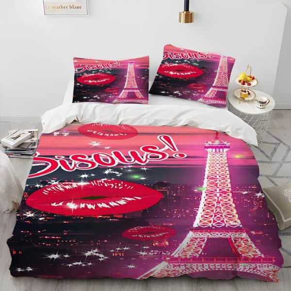 França Paris Eiffel Tower Romântico Conjunto de cama de edredom, capa de edredão Conjunto de capa de colcha, conjunto de roupas de cama rei queen size