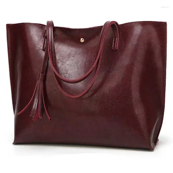 Bolsas de ombro Asds-Women Soft Leather Tote Sacag da bolsa de borlas (vinho tinto)