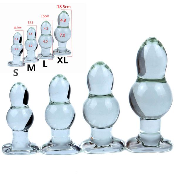 4 Größe Kürbisarsch riesige Analkügelchen Dildo Kristallglas Weibliche Masturbator Buttgug Massager Spielzeug glatt sexytoy