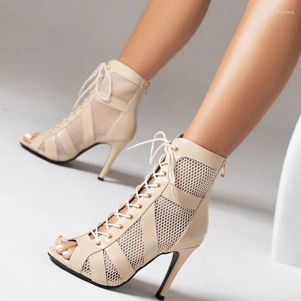 Sapatos de dança de alta qualidade mulheres saltos pretos Peep dedo bota steilettos jazz fêmea para botas de rua de dança latina plus size