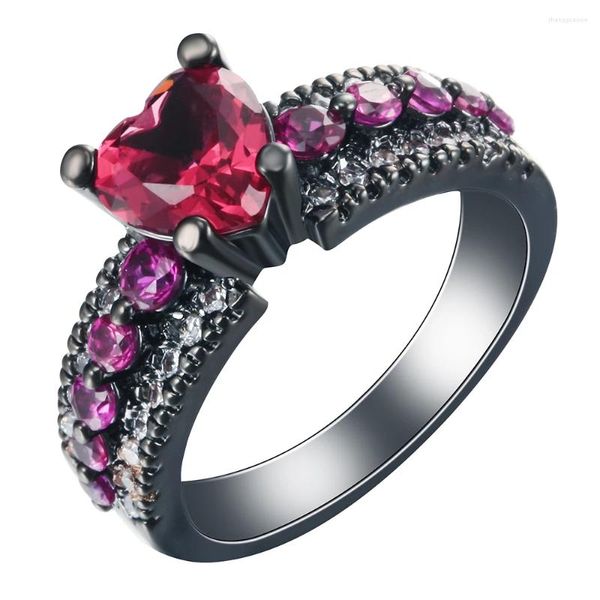 Cluster Rings S Mall Heart Ring Schmuck Lady Verlobungs Geschenk Zirkon modisches schwarzes Vintage Finger Ehering für Frauen Schmuck
