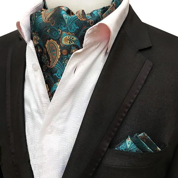 Männer Luxus Ascot Krawatte Set Mann Cravat Krawatten Taschentuch Sets Blumen Paisley Punkte Taschenquadrat Krawatte für Hochzeitsfeier240409