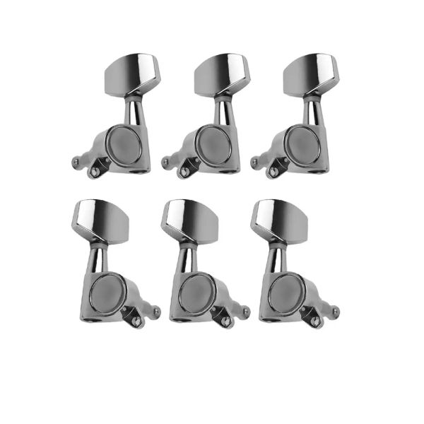 Fleor 6pcs 3L3R Tuning Guitar Tuning Keys Heads Machine Tuners di tipo chiuso per chitarra acustica elettrica, argento/nero