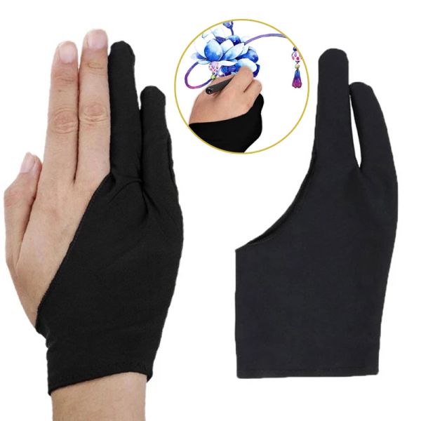 Glove artista anti-fouling per il disegno, Black a 2 dipinge di dipingi di scrittura di tablet digitale per studenti d'arte / amante delle arti