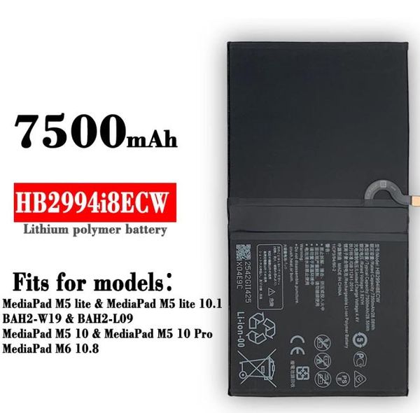 2PCS NEU 7500MAH Batterie für Huawei MediaPad M5 Lite 10 BAH2W19 M5 Pro 108 CMRW19 CMRAL09 BAH2L09 HB299418ECW High Quality4525383