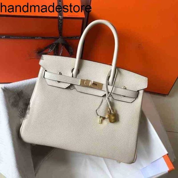 Bolsa de bolsa de couro bk saco feminino 35 30 picotin 18 22 Togo tamanho 25 Milkshake White Platinum Gold Buckle Silver