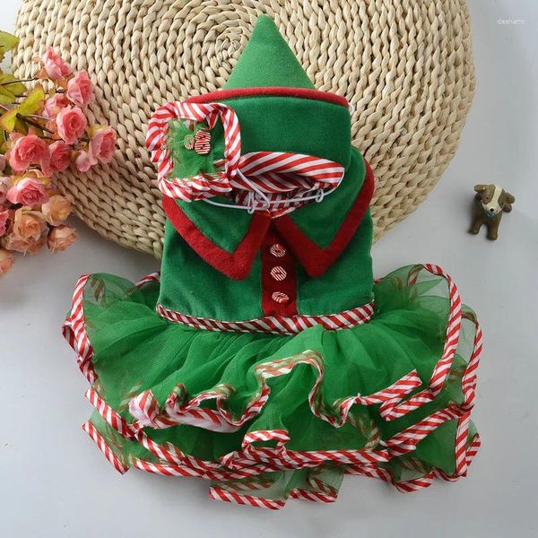 Hundekleidung Weihnachten Haustierkleidung Streifen Kleid Katze Elf Welpe Urlaubsmädchen Kostüm mit Hut