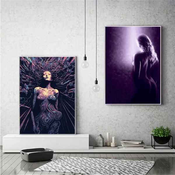 Skandinavische einfache abstrakte Wandkunst Goldene Frau nackt sexy HD -Leinwand Malplakat und Print Home Schlafzimmer Wohnzimmer Dekor Dekor