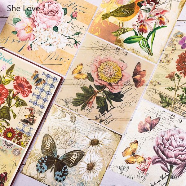 Chzimade 8pcs/lot flor borboleta sem adesivo adesivo de papel de demão para o planejador de periódicos Scrapbooking Diy Decorative Paper Crafts