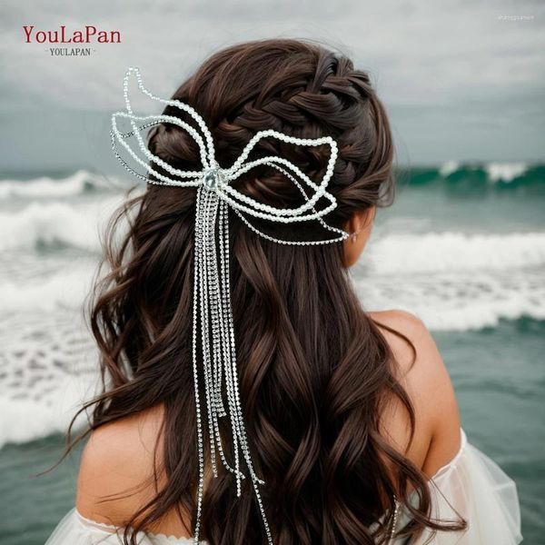 Клипы для волос Topqueen Crystal Beaded Bow Chec