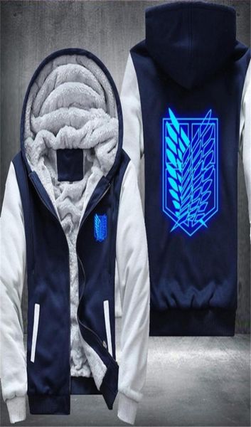 Hoodies de inverno Shingeki no Kyojin Ataque no Titan Aren luminous glowin homens mulheres roupas de outono quentes moletons com zíper Fle2182218