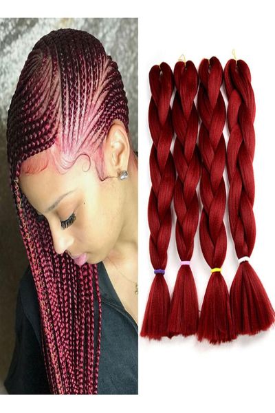 Jumbo tranças cores vinhos borgondy vermelho kanekalon shorting hair uns EXTENSIONS 80GPINECE DOBRIDADE 24 polegadas Kanekalon Braiding Ha5227034