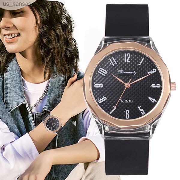 Relógios de moda de moda Números simples de plástico transparente de casos de plástico, senhoras quartzo casual sport sile sile women clock es240409