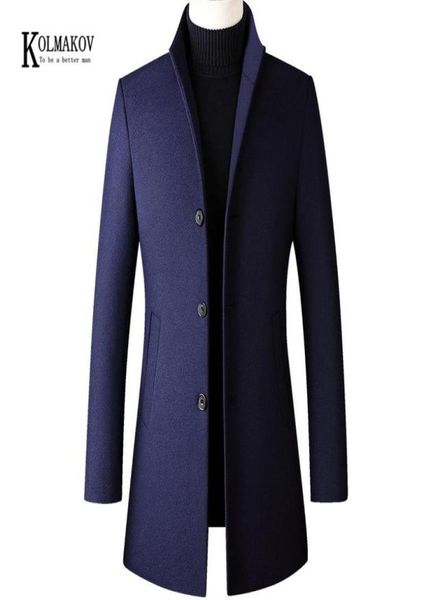 MEN039s lana miscele Kolmakov Autumnwinter in stile britannico uomo solido cappotto Long Wool Slim Fit Wine Red Nero Navy Blue Grey OV9243340