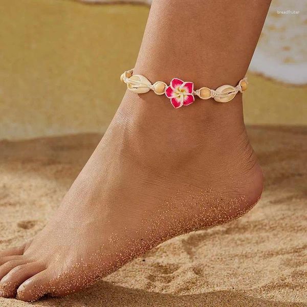Bracelets de charme na moda moderna da casca do mar Bohemian, tornozula tecida para mulheres garotas de verão, letra de jóias da cintura de cintura de pescoço de praia de praia