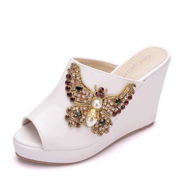 Slippers Crystal Queen 10cm Peep Toe Platform Wedges Heels High Sandals Beach Women H240409 EH9N