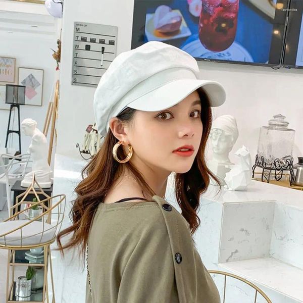 Berets Simple Theme Corean Version Solid Color Girls Cottle и льняные женщины Sboy Caps Beret Painter Hat Octagonal