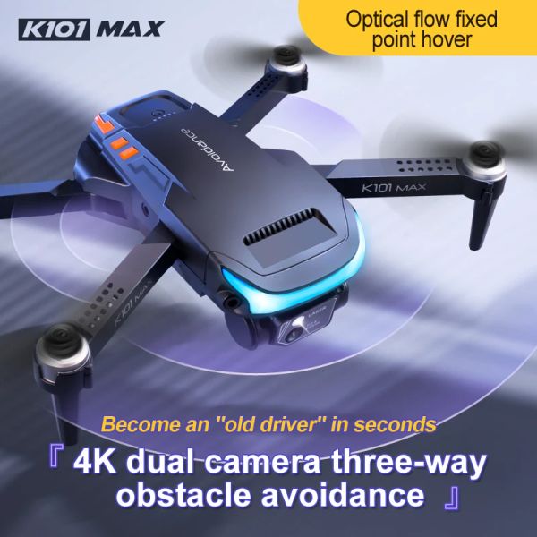Drohnen Neue Drohne K101 Max Mini Drone Spielzeuggeschenk mit Dual 4K HD -Kamera Optischer Fluss 3 Seiten Hindernisvermeidung Positionierung