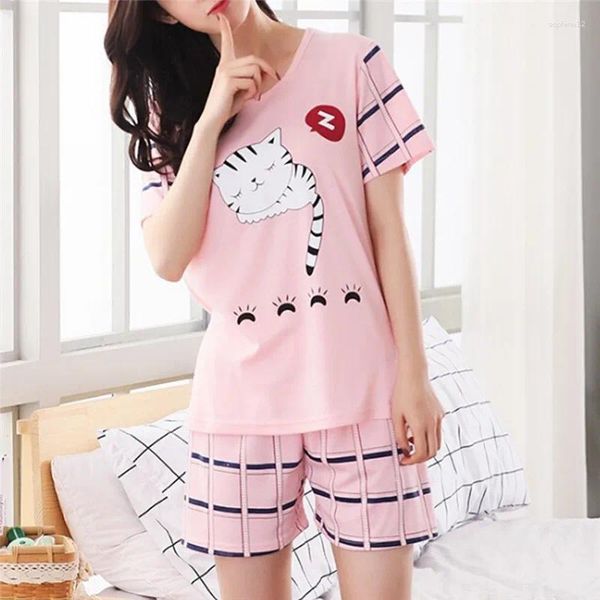 Ev Giyim Yaz Genç Kız Kısa Kollu Pamuk Pijamalar Sevimli Nightshirt Sıradan Servis M-2xl
