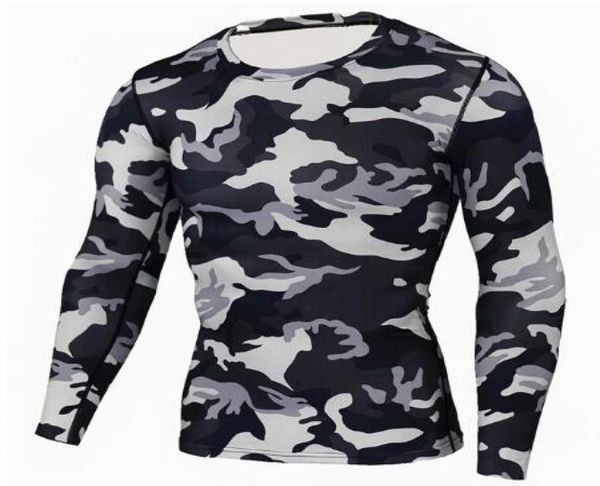 Novo camuflagem de camuflagem de camisetas de camisetas de fitness homens de fitness masca rápida camufla